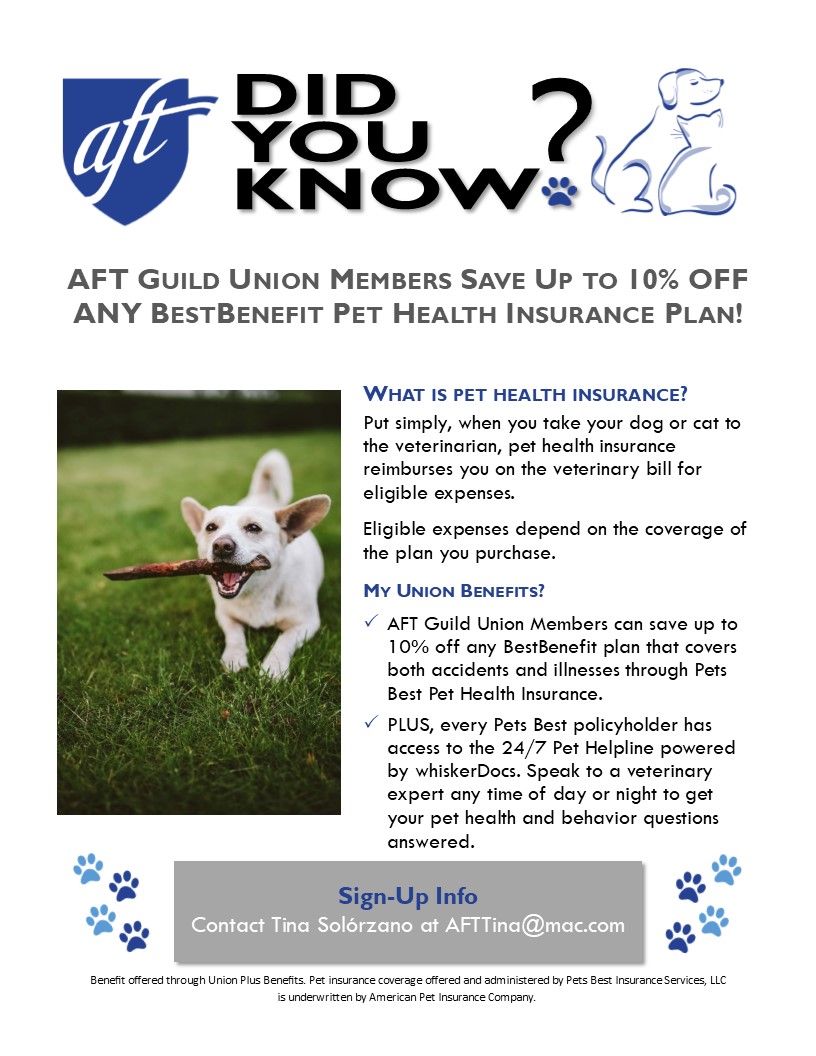 Pet Health Insurance Benefit For Aft Guild Members 2019 10 15 The Aft Guild